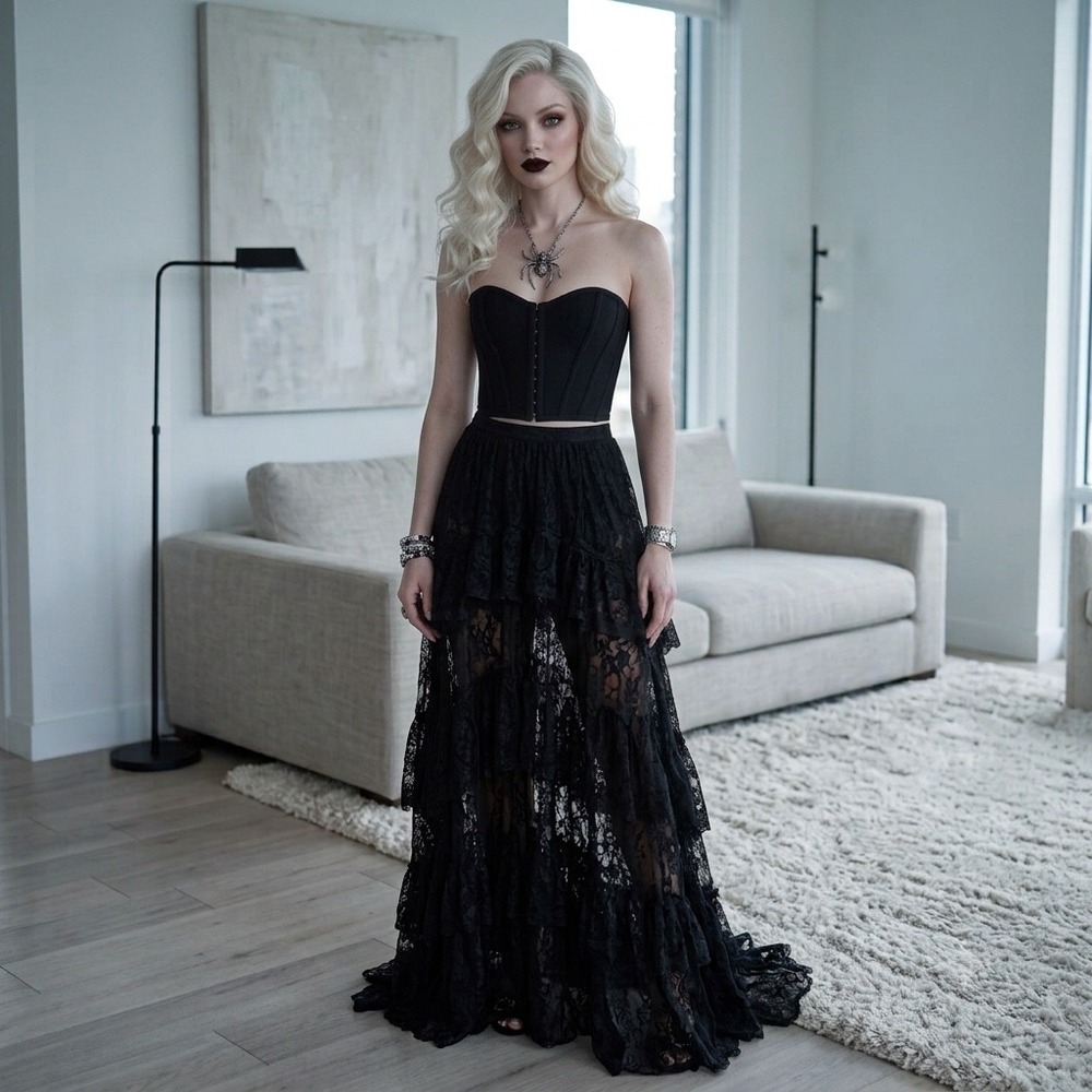 Tic Toc‎ Black Bandage Corset Top Strapless Hook and Eye Darkgoth Romantic Small